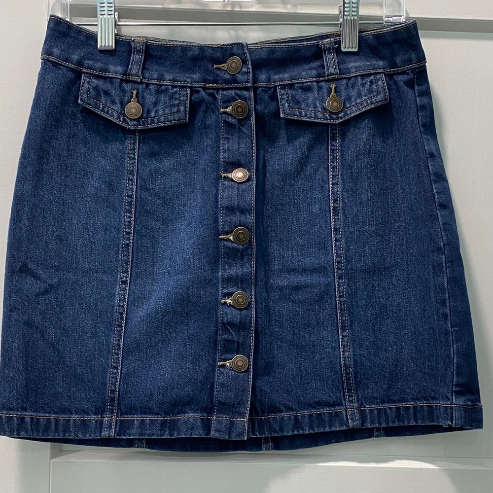 SO Dark Blue Button-Down Pencil Skirt